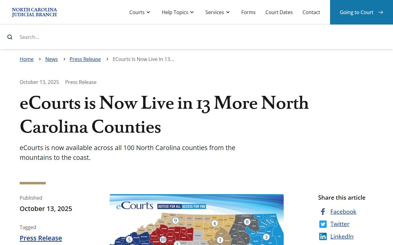 Onslow County Clerk of Superior Court eCourts rollout record access