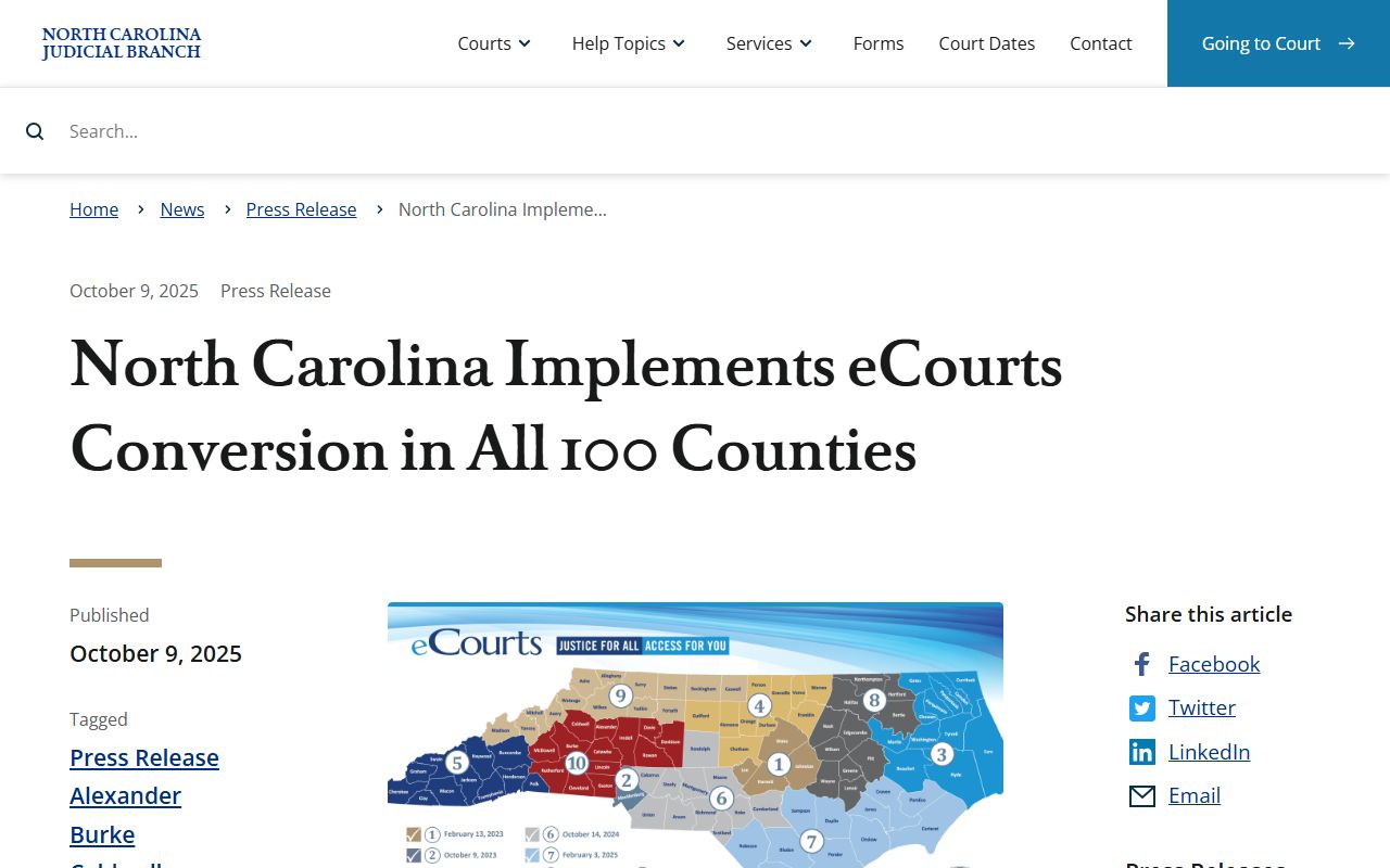 Onslow County court records statewide eCourts access