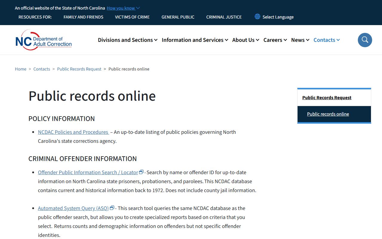 Onslow County arrest records and court charges N.C. DAC public records online