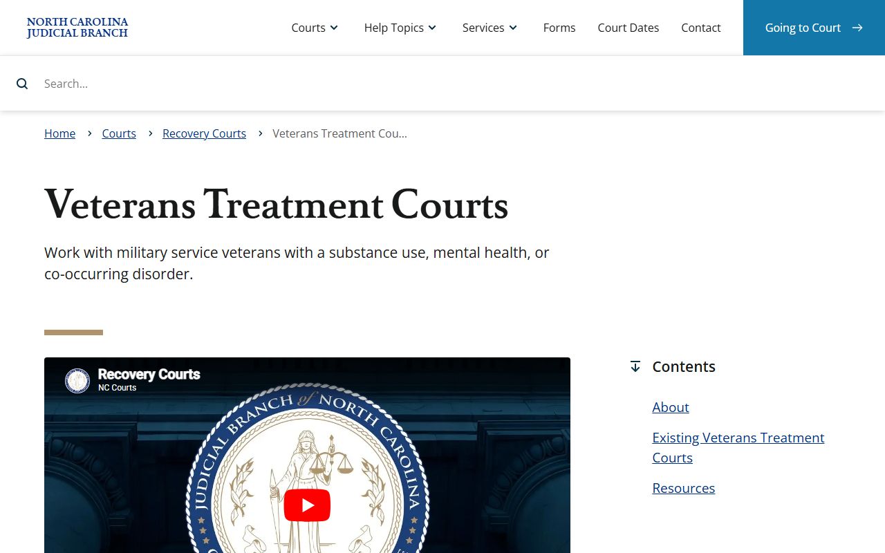 Onslow County court dockets Veterans Treatment Court