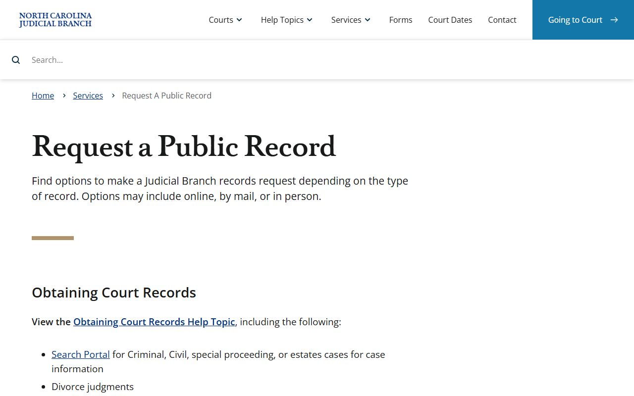 Onslow County court records public record request routing