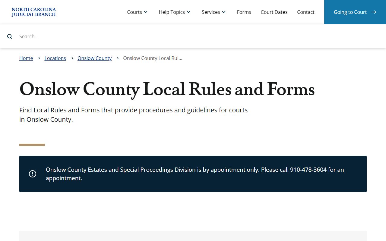 Onslow County court records local rules and forms source
