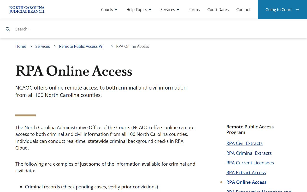 Onslow County court records RPA online access source