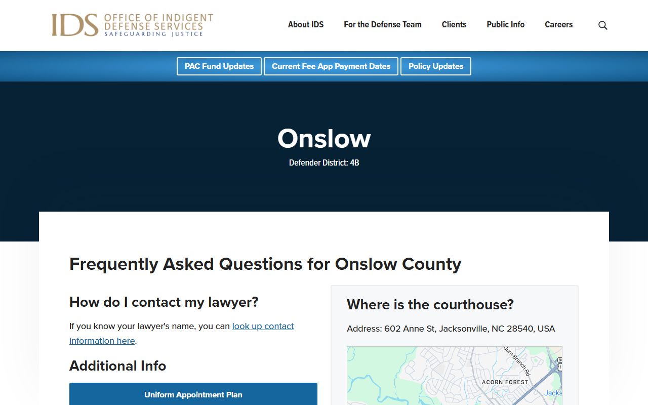 Onslow County criminal court records indigent defense source