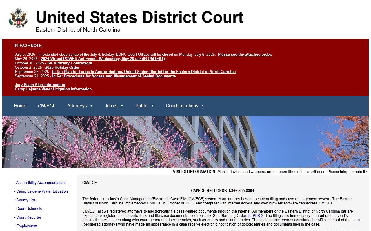 Onslow County federal District Court CM ECF information for records