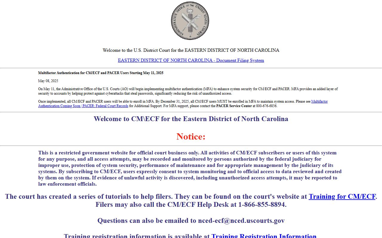 Onslow County federal court CM ECF record access