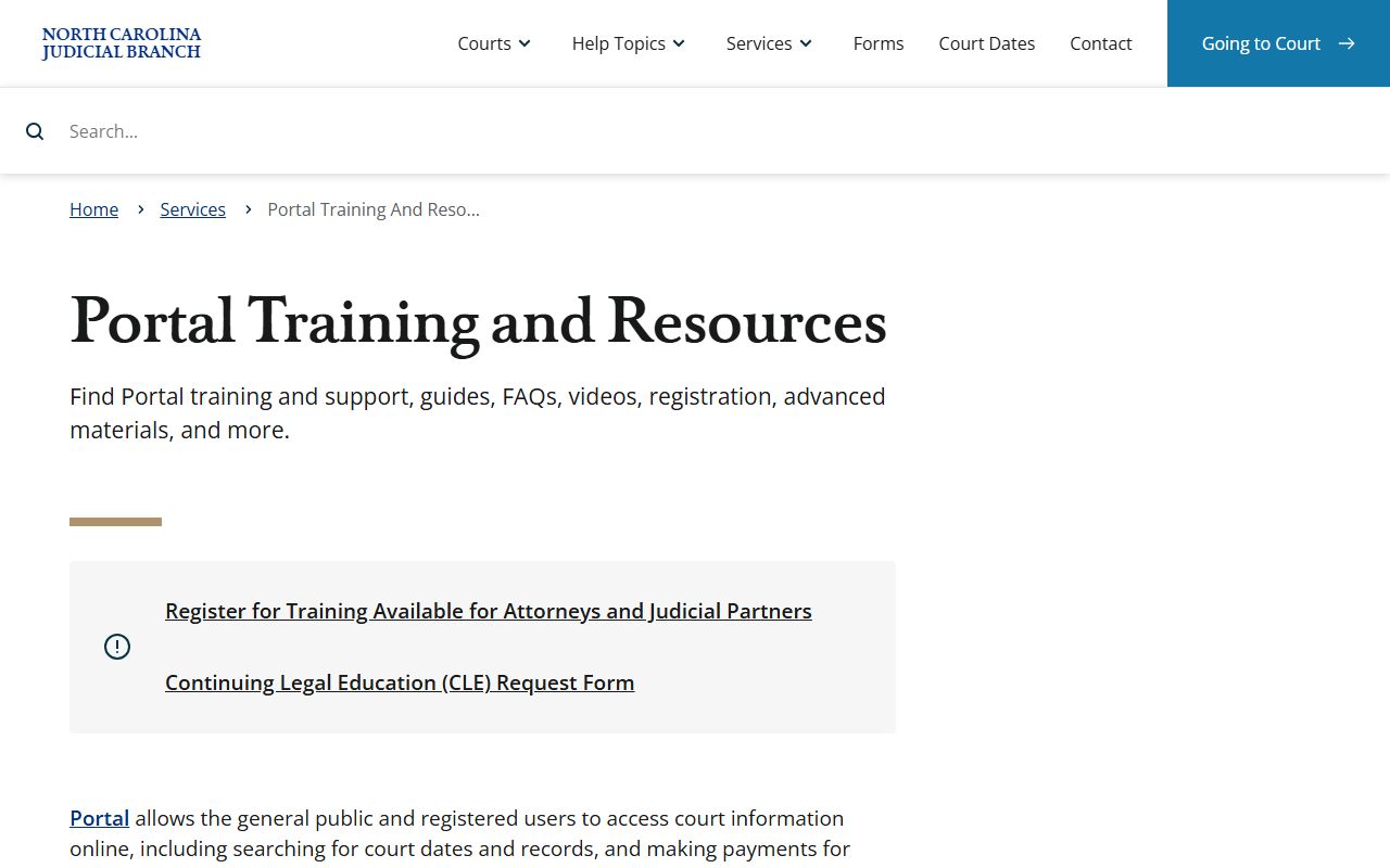 Onslow County court records Portal training resources