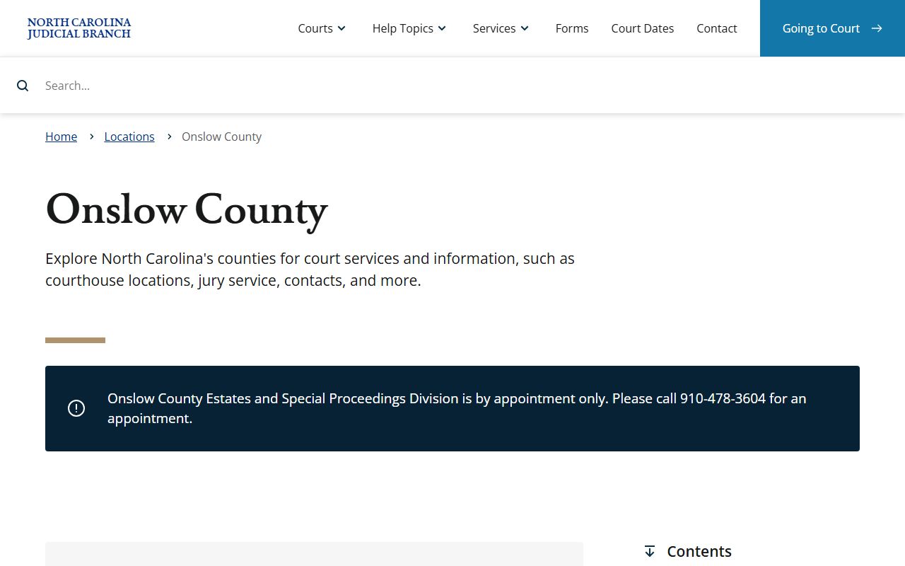 Onslow County court records Judicial Branch landing page