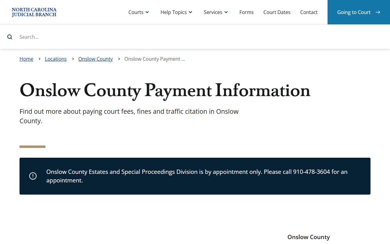 Onslow County court records payment information