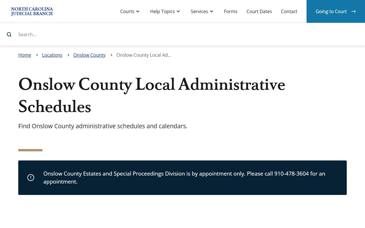 Onslow County court records local administrative schedules