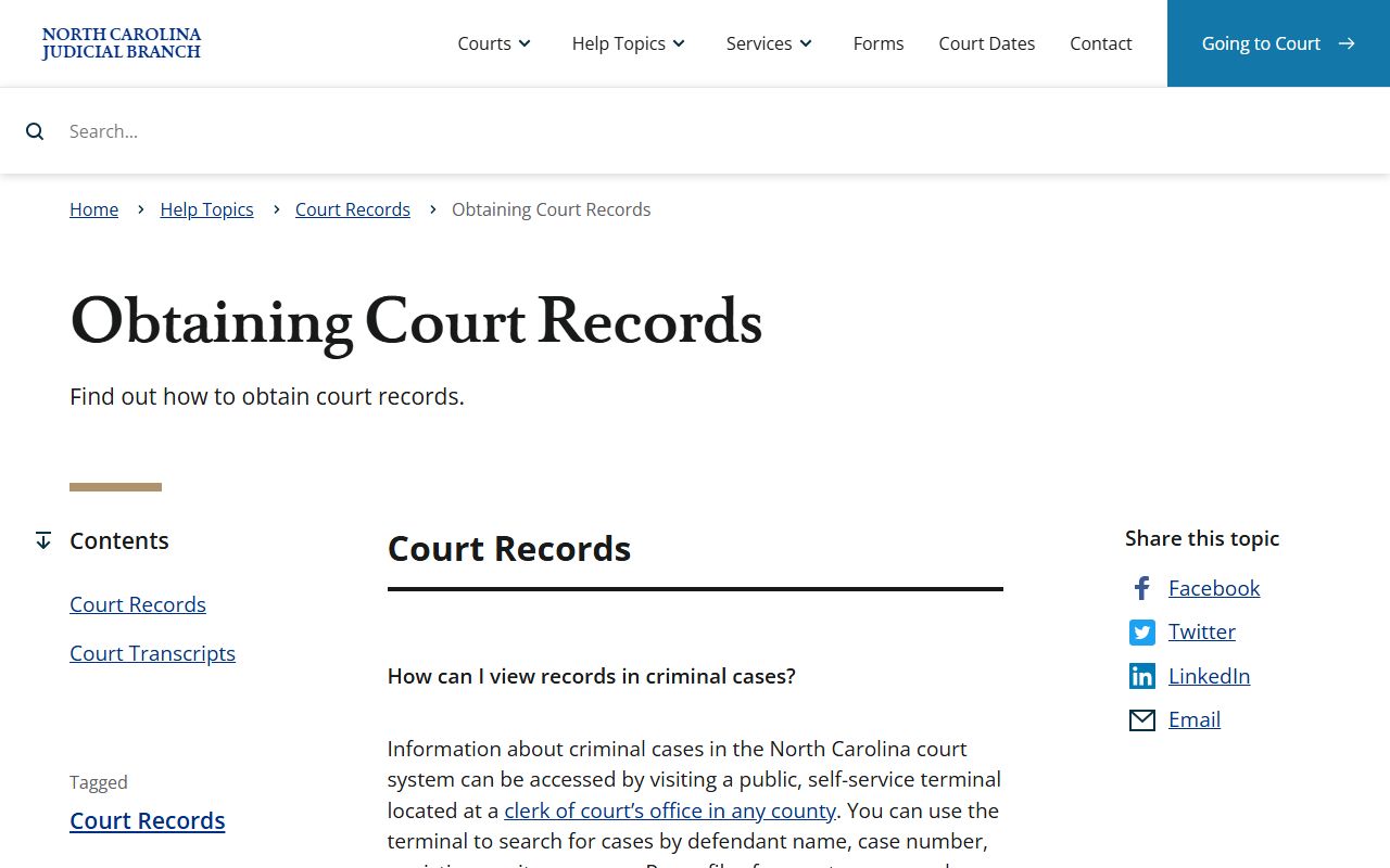Onslow County court records state help topic