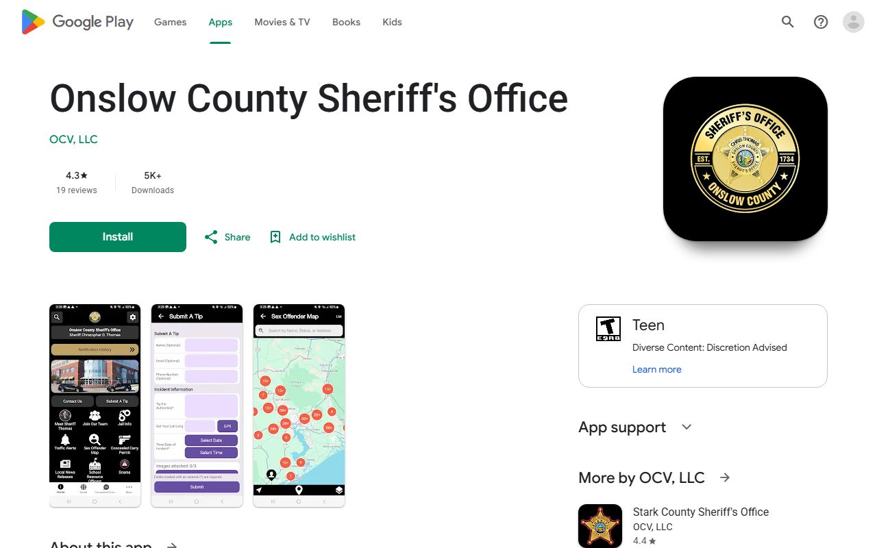 Onslow County inmate search Google Play sheriff app listing