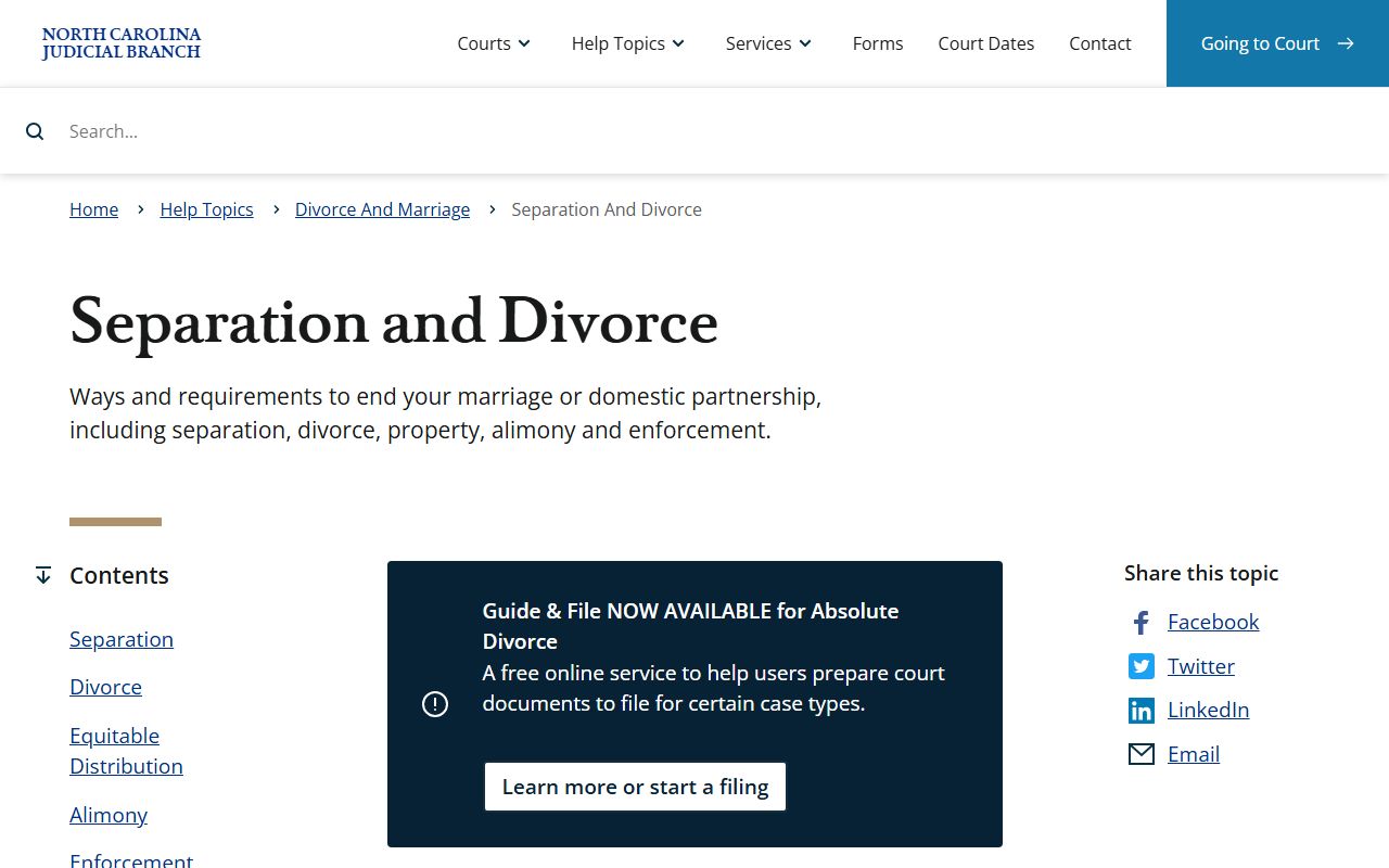 Onslow County marriage divorce records and North Carolina separation divorce help