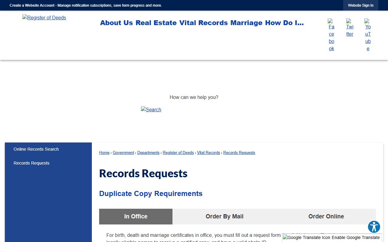Onslow County marriage divorce records Register of Deeds records requests